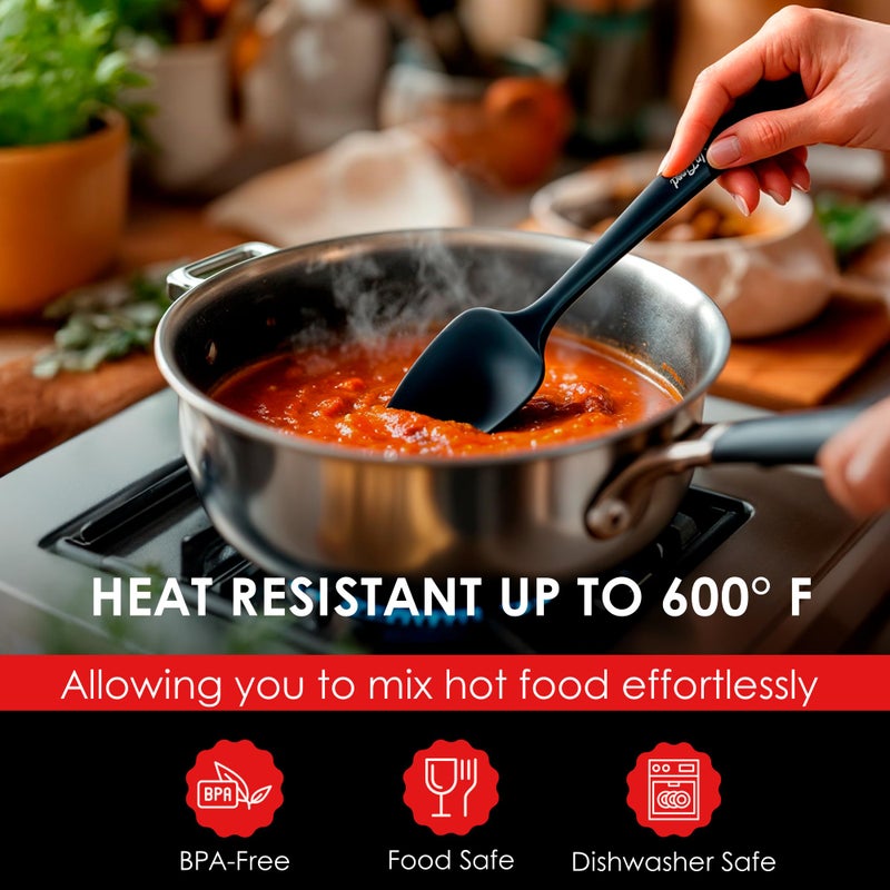 UpGood Silicone Spoon Spatula - 600ÂºF Heat-Resistant Non-Stick Rubber Spoonula | Use as Silicone Kitchen Scraper Utensil - Baking and Cooking Strong Stainless Steel Core | UpGood Kitchen Utensils, (Black) - Image 4